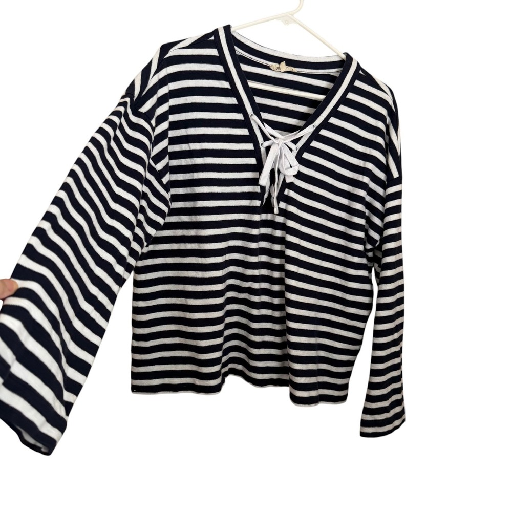 Madewell Breton Stripe Lace Up Top Size L Navy Coastal Sailor Nautical Fisherman